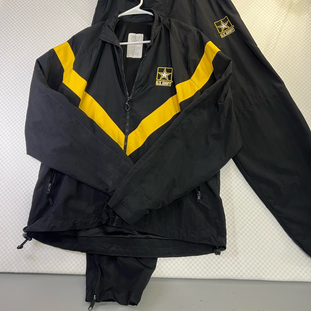US Army Military Uniform Black Yellow Windbreaker‎ Jacket And Pants Large
